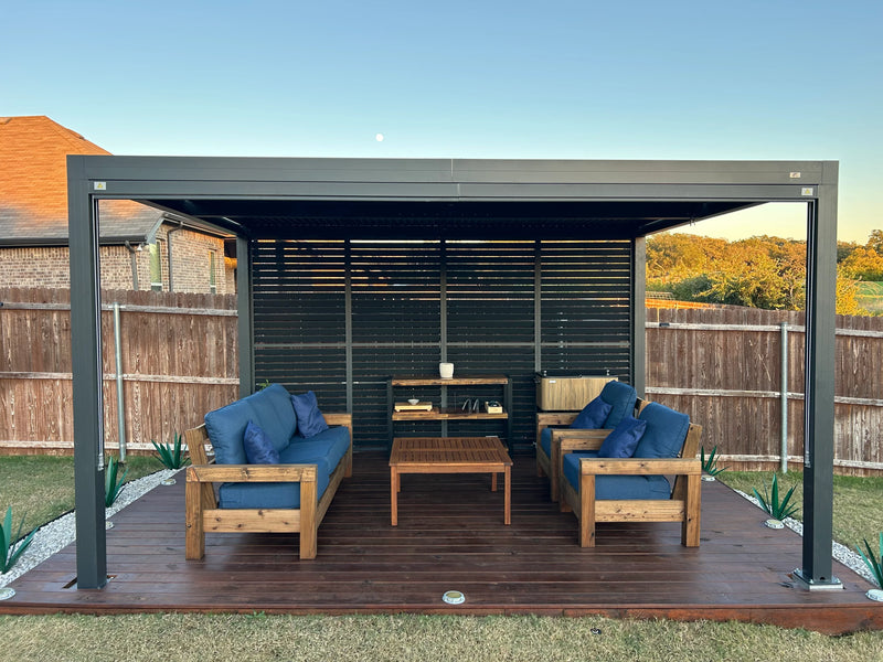 PURPLE LEAF Athena Louvered Pergola Grey Outdoor Aluminum Pergola with Shutter Wall Adjustable Gazebo Rainproof for Patio Deck Garden