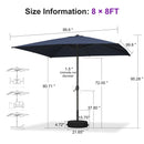 PURPLE LEAF Black Frame Outdoor Market Umbrellas Yard Tilting Patio Table Umbrella with Base
