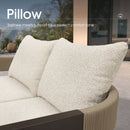 Cream support pillows on PURPLE LEAF outdoor daybed with woven rope frame