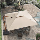 【Outdoor Idea】PURPLE LEAF Double Top Aluminum Cantilever Umbrella in Wood Color with Base