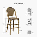 PURPLE LEAF French Counter Height Bar Height Stool Set of 2, Patio Bar Chairs with Back Rattan, French Bistro Set