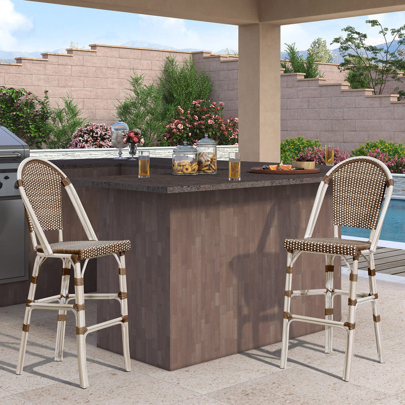 PURPLE LEAF French Counter Height Bar Height Stool Set of 2, Patio Bar Chairs with Back Rattan, French Bistro Set