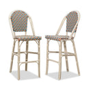 PURPLE LEAF French Counter Height Bar Height Stool Set of 2, Patio Bar Chairs with Back Rattan, French Bistro Set
