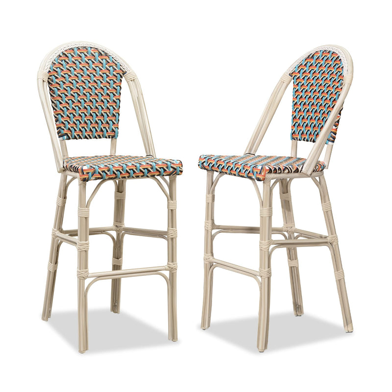 PURPLE LEAF French Counter Height Bar Height Stool Set of 2, Patio Bar Chairs with Back Rattan, French Bistro Set