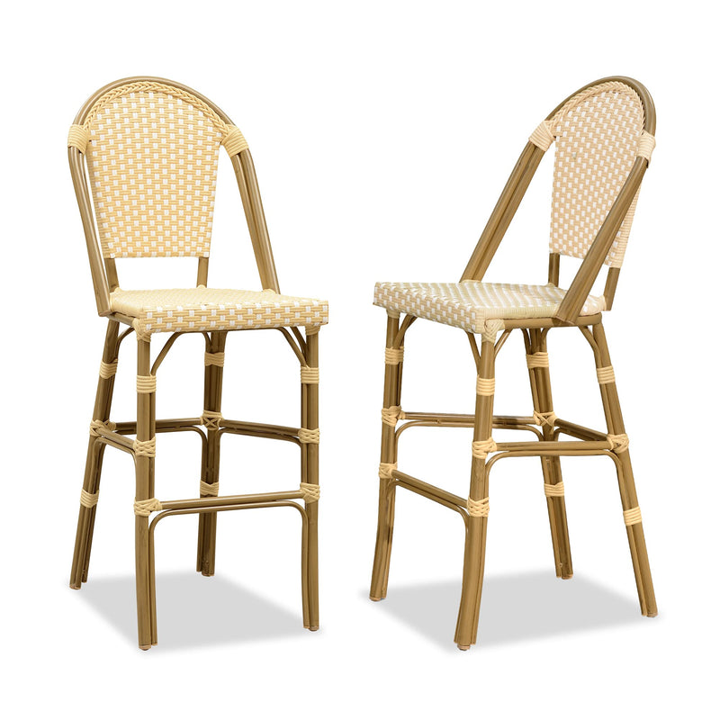 PURPLE LEAF French Counter Height Bar Height Stool Set of 2, Patio Bar Chairs with Back Rattan, French Bistro Set