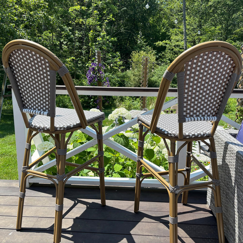 PURPLE LEAF French Counter Height Bar Height Stool Set of 2, Patio Bar Chairs with Back Rattan, French Bistro Set