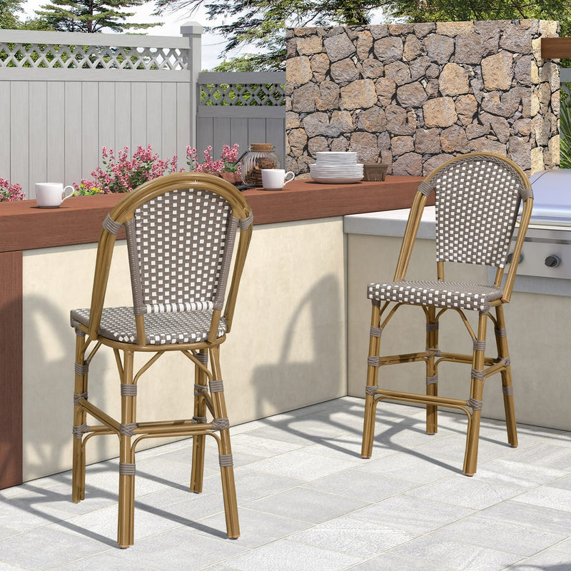 PURPLE LEAF French Counter Height Bar Height Stool Set of 2, Patio Bar Chairs with Back Rattan, French Bistro Set