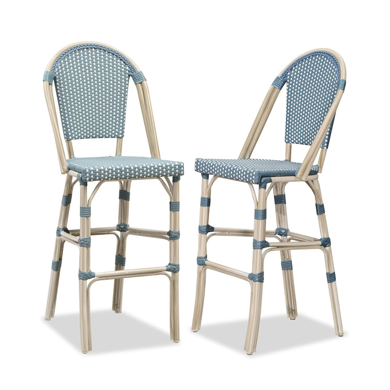 PURPLE LEAF French Counter Height Bar Height Stool Set of 2, Patio Bar Chairs with Back Rattan, French Bistro Set