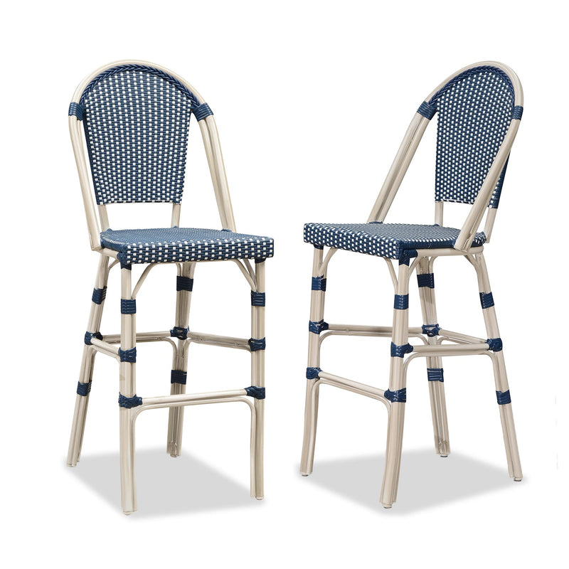 PURPLE LEAF French Counter Height Bar Height Stool Set of 2, Patio Bar Chairs with Back Rattan, French Bistro Set