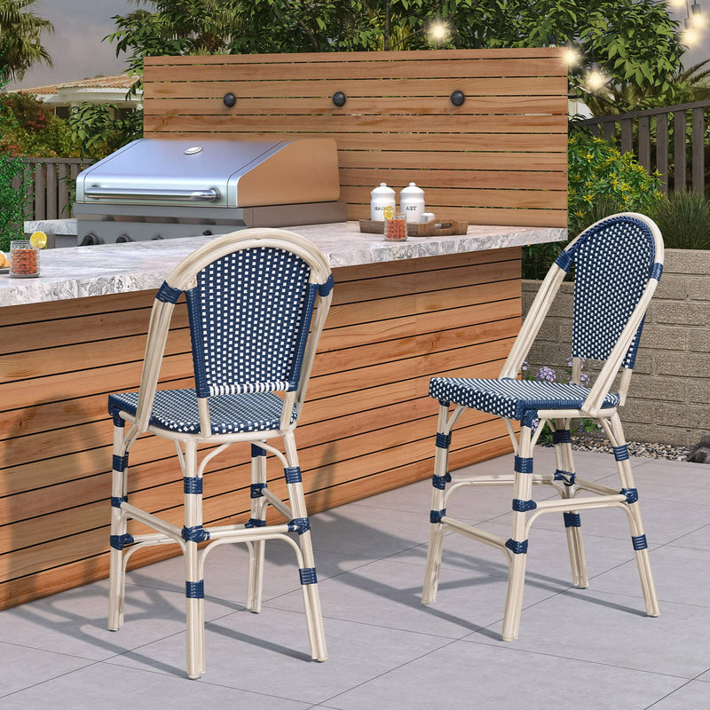 PURPLE LEAF French Counter Height Bar Height Stool Set of 2, Patio Bar Chairs with Back Rattan, French Bistro Set