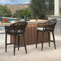 PURPLE LEAF Outdoor Bar Stools Rattan Bar Stools Counter Stools with Back and Cushions  for Patio, Garden, Kitchen
