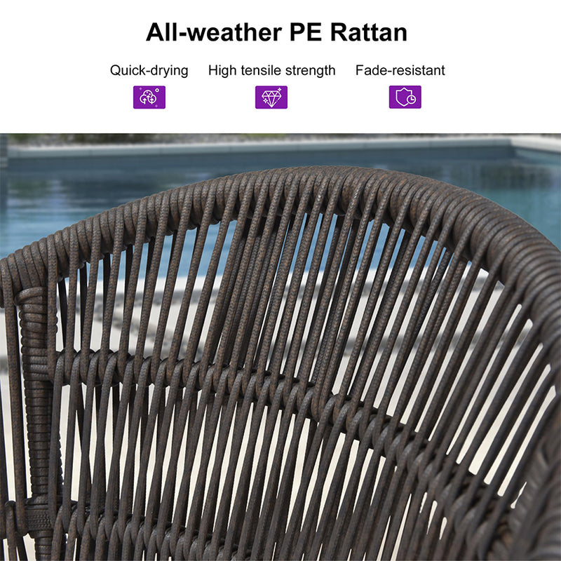 PURPLE LEAF Outdoor Bar Stools Set of 2 Rattan Bar Stools Counter Stools with Back and Cushions  for Patio, Garden, Kitchen