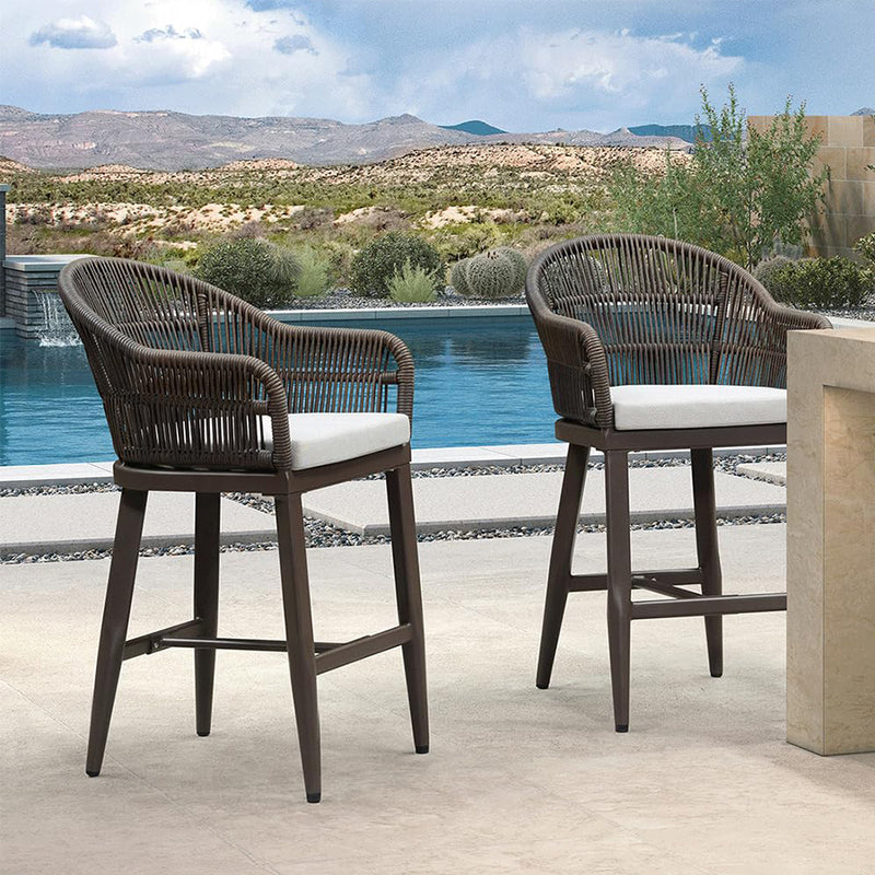 PURPLE LEAF Outdoor Bar Stools Set of 2 Rattan Bar Stools Counter Stools with Back and Cushions  for Patio, Garden, Kitchen