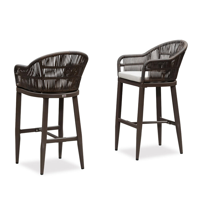 PURPLE LEAF Outdoor Bar Stools Set of 2 Rattan Bar Stools Counter Stools with Back and Cushions  for Patio, Garden, Kitchen