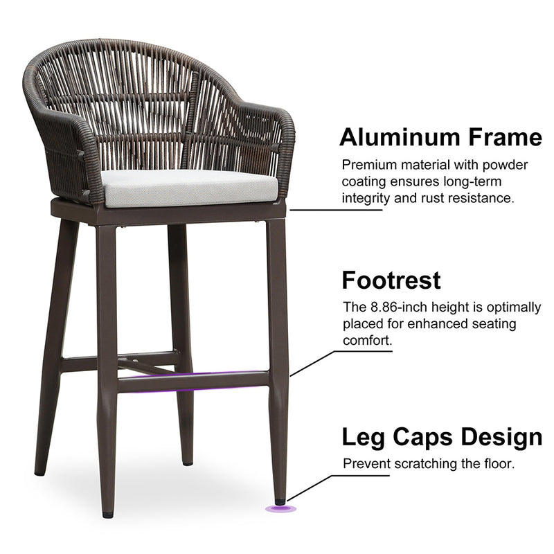 PURPLE LEAF Outdoor Bar Stools Set of 2 Rattan Bar Stools Counter Stools with Back and Cushions  for Patio, Garden, Kitchen