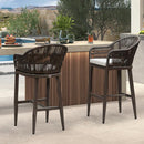 PURPLE LEAF Outdoor Bar Stools Set of 2 Rattan Bar Stools Counter Stools with Back and Cushions  for Patio, Garden, Kitchen