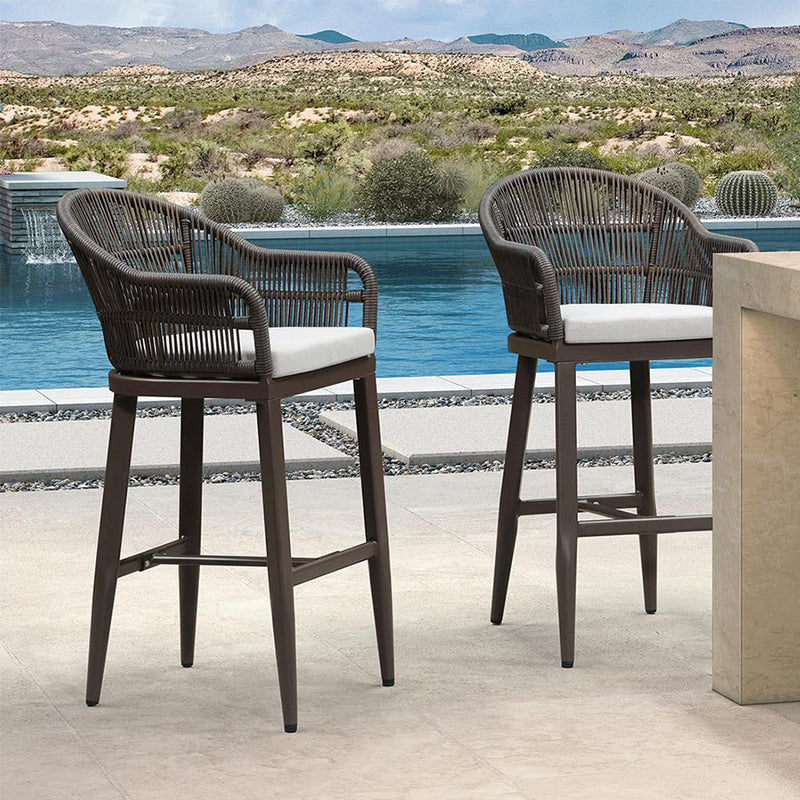 PURPLE LEAF Outdoor Bar Stools Set of 2 Rattan Bar Stools Counter Stools with Back and Cushions  for Patio, Garden, Kitchen