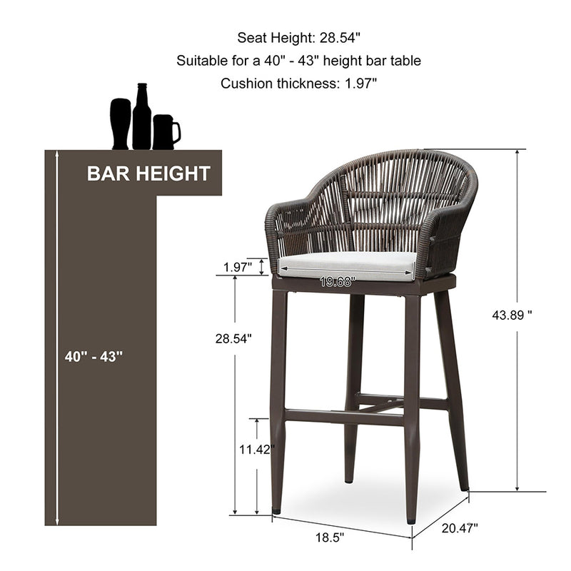 PURPLE LEAF Outdoor Bar Stools Set of 2 Rattan Bar Stools Counter Stools with Back and Cushions  for Patio, Garden, Kitchen