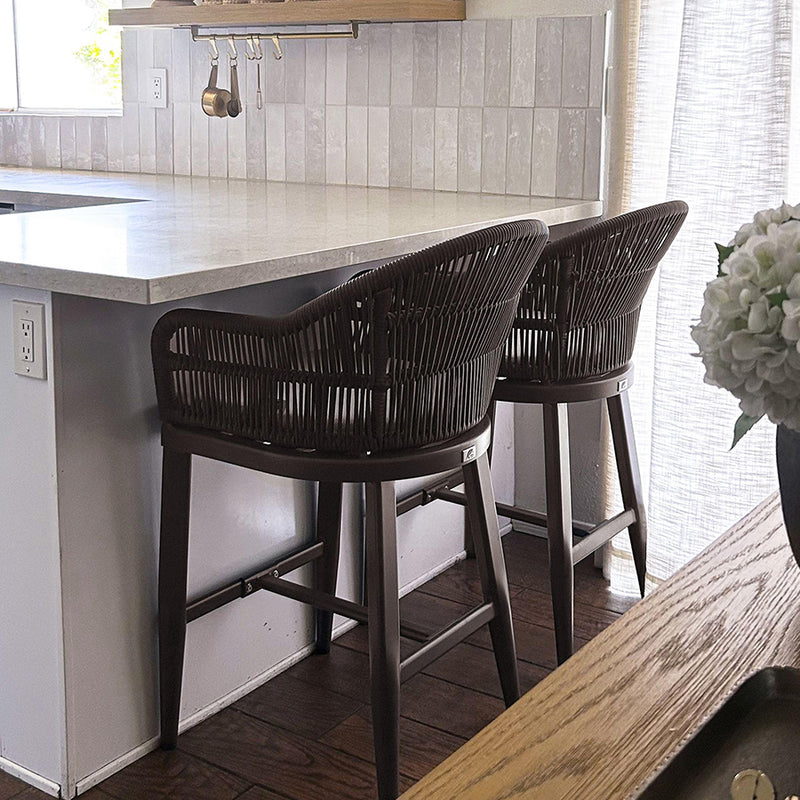 PURPLE LEAF Outdoor Bar Stools Set of 2 Rattan Bar Stools Counter Stools with Back and Cushions  for Patio, Garden, Kitchen