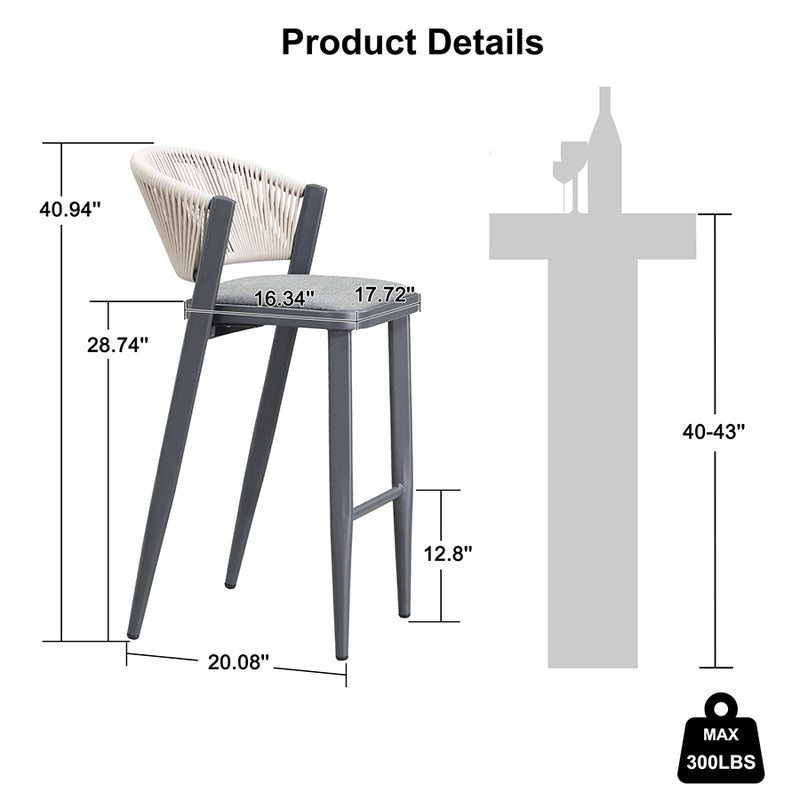 PURPLE LEAF Counter Height Bar Stool Set of 2 Outdoor Stool Chair with Footrest Patio Bar Height Stools Rattan Barstools for Outdoor or Indoor