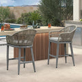 PURPLE LEAF Outdoor Bar Stools Rattan Bar Stools Counter Stools with Back and Cushions  for Patio, Garden, Kitchen