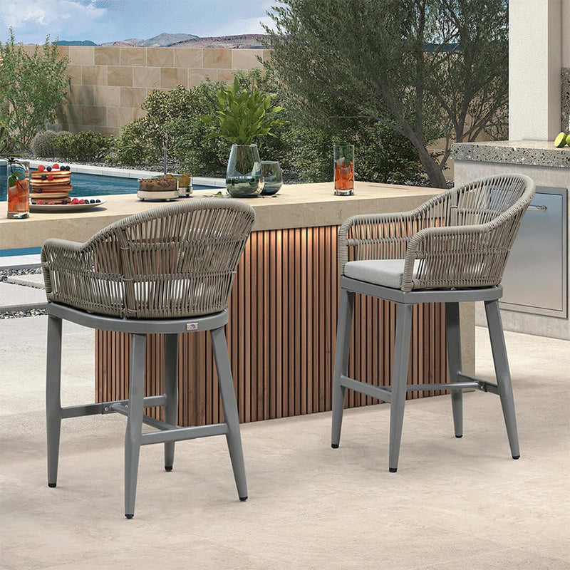 PURPLE LEAF Outdoor Bar Stools Set of 2 Rattan Bar Stools Counter Stools with Back and Cushions  for Patio, Garden, Kitchen