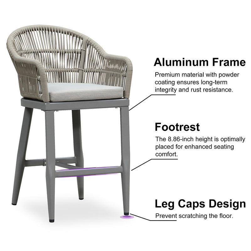 PURPLE LEAF Outdoor Bar Stools Set of 2 Rattan Bar Stools Counter Stools with Back and Cushions  for Patio, Garden, Kitchen
