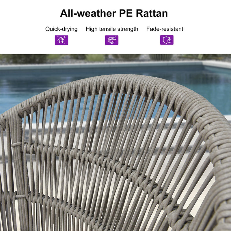 PURPLE LEAF Outdoor Bar Stools Set of 2 Rattan Bar Stools Counter Stools with Back and Cushions  for Patio, Garden, Kitchen