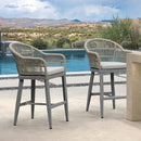 PURPLE LEAF Outdoor Bar Stools Set of 2 Rattan Bar Stools Counter Stools with Back and Cushions  for Patio, Garden, Kitchen