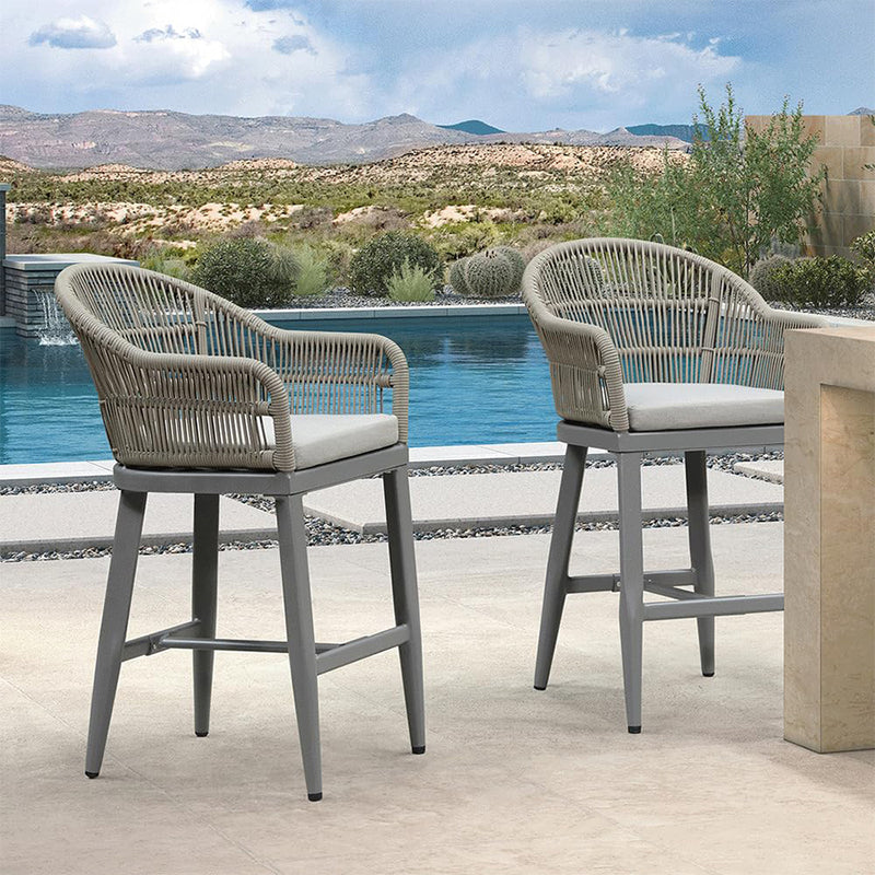 PURPLE LEAF Outdoor Bar Stools Set of 2 Rattan Bar Stools Counter Stools with Back and Cushions  for Patio, Garden, Kitchen