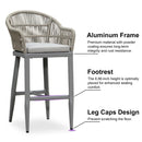 PURPLE LEAF Outdoor Bar Stools Set of 2 Rattan Bar Stools Counter Stools with Back and Cushions  for Patio, Garden, Kitchen