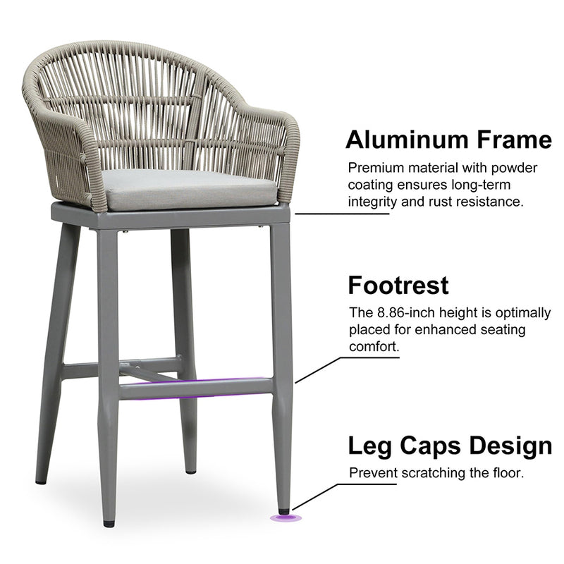 PURPLE LEAF Outdoor Bar Stools Set of 2 Rattan Bar Stools Counter Stools with Back and Cushions  for Patio, Garden, Kitchen