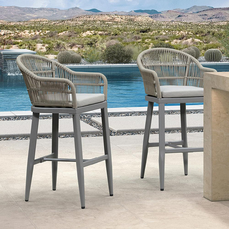 PURPLE LEAF Outdoor Bar Stools Set of 2 Rattan Bar Stools Counter Stools with Back and Cushions  for Patio, Garden, Kitchen