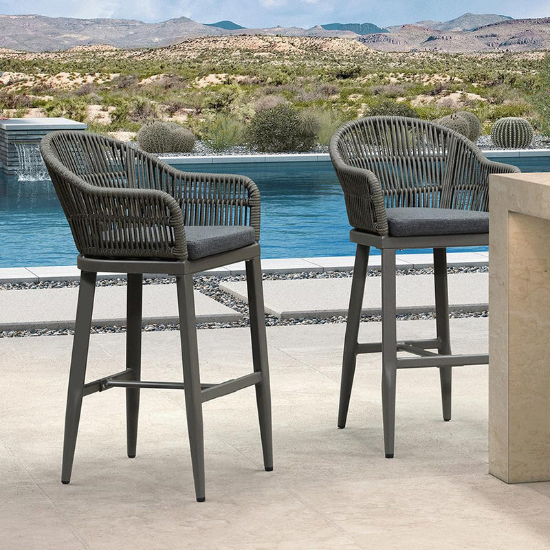 PURPLE LEAF Outdoor Bar Stools Set of 2 Rattan Bar Stools Counter Stools with Back and Cushions  for Patio, Garden, Kitchen