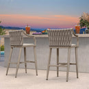 PURPLE LEAF Outdoor Bar Stool Set of 2 Aluminum Frame Bar Chair with Cushion and Back Kitchen Island Bar Stools