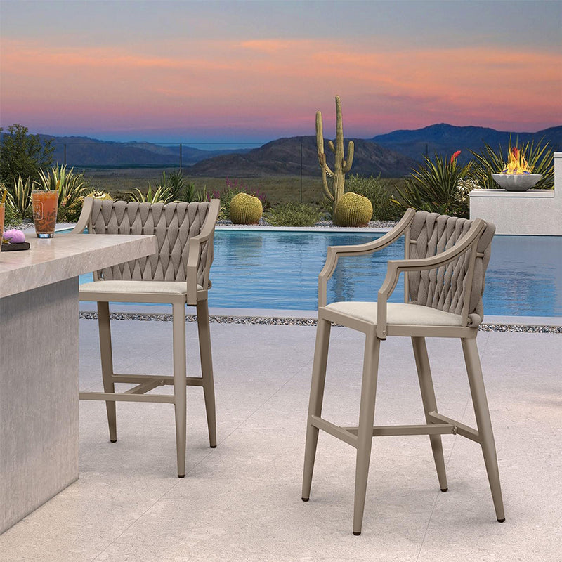 PURPLE LEAF Outdoor Bar Stool Set of 2 Aluminum Frame Bar Chair with Cushion and Back Kitchen Island Bar Stools
