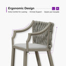 PURPLE LEAF Outdoor Bar Stool Set of 2 Aluminum Frame Bar Chair with Cushion and Back Kitchen Island Bar Stools