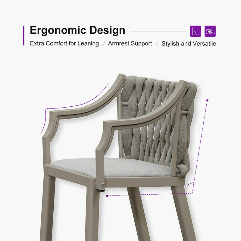 PURPLE LEAF Outdoor Bar Stool Set of 2 Aluminum Frame Bar Chair with Cushion and Back Kitchen Island Bar Stools