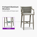 PURPLE LEAF Outdoor Bar Stool Set of 2 Aluminum Frame Bar Chair with Cushion and Back Kitchen Island Bar Stools