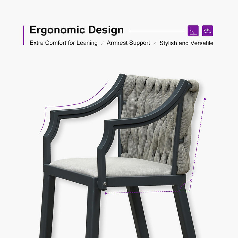 PURPLE LEAF Outdoor Bar Stool Set of 2 Aluminum Frame Bar Chair with Cushion and Back Kitchen Island Bar Stools