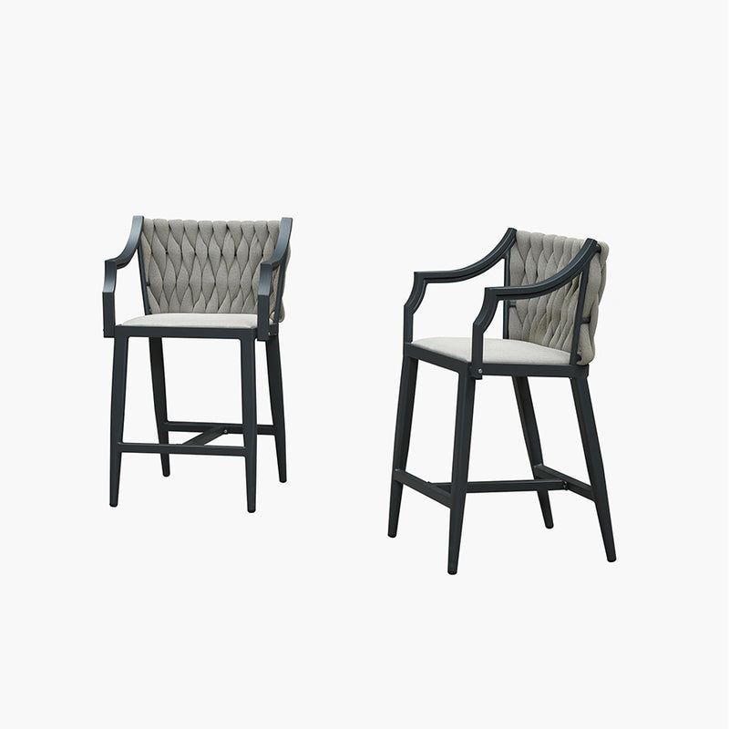 PURPLE LEAF Outdoor Bar Stool Set of 2 Aluminum Frame Bar Chair with Cushion and Back Kitchen Island Bar Stools