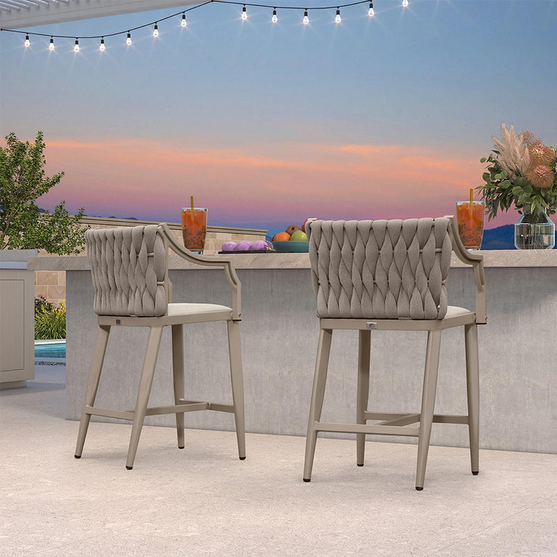 PURPLE LEAF Outdoor Bar Stool Set of 2 Aluminum Frame Bar Chair with Cushion and Back Kitchen Island Bar Stools