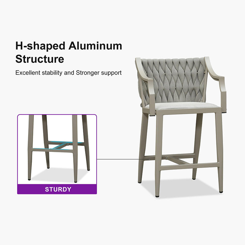 PURPLE LEAF Outdoor Bar Stool Set of 2 Aluminum Frame Bar Chair with Cushion and Back Kitchen Island Bar Stools