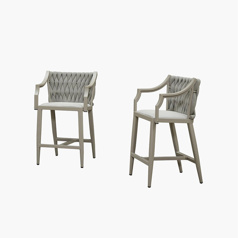 PURPLE LEAF Outdoor Bar Stool Set of 2 Aluminum Frame Bar Chair with Cushion and Back Kitchen Island Bar Stools