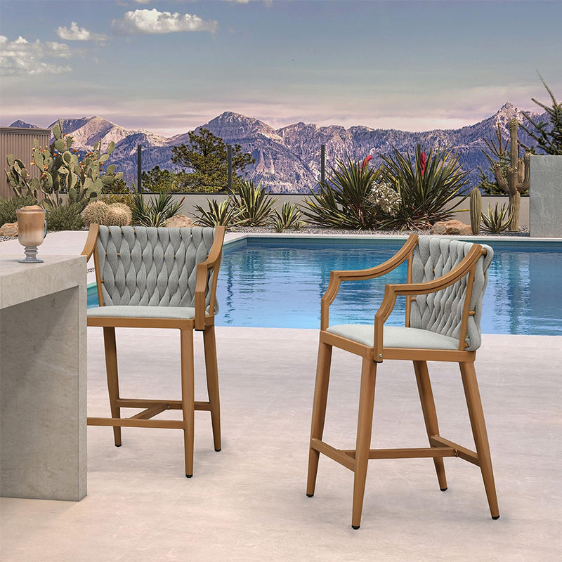 PURPLE LEAF Outdoor Bar Stool Set of 2 Aluminum Frame Bar Chair with Cushion and Back Kitchen Island Bar Stools