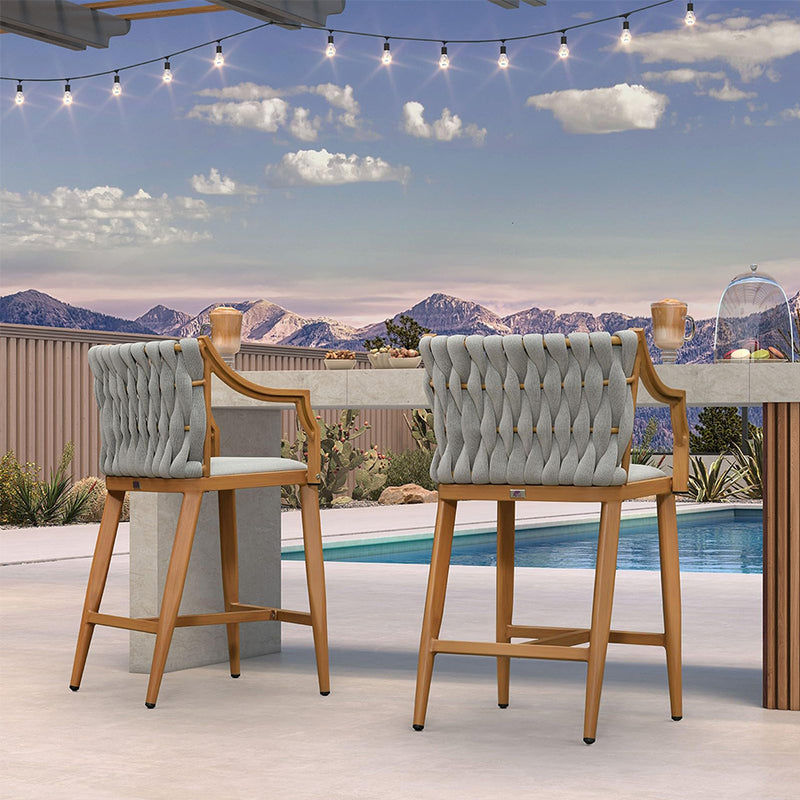 PURPLE LEAF Outdoor Bar Stool Set of 2 Aluminum Frame Bar Chair with Cushion and Back Kitchen Island Bar Stools