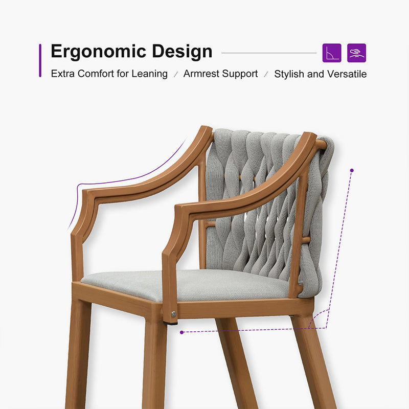 PURPLE LEAF Outdoor Bar Stool Set of 2 Aluminum Frame Bar Chair with Cushion and Back Kitchen Island Bar Stools