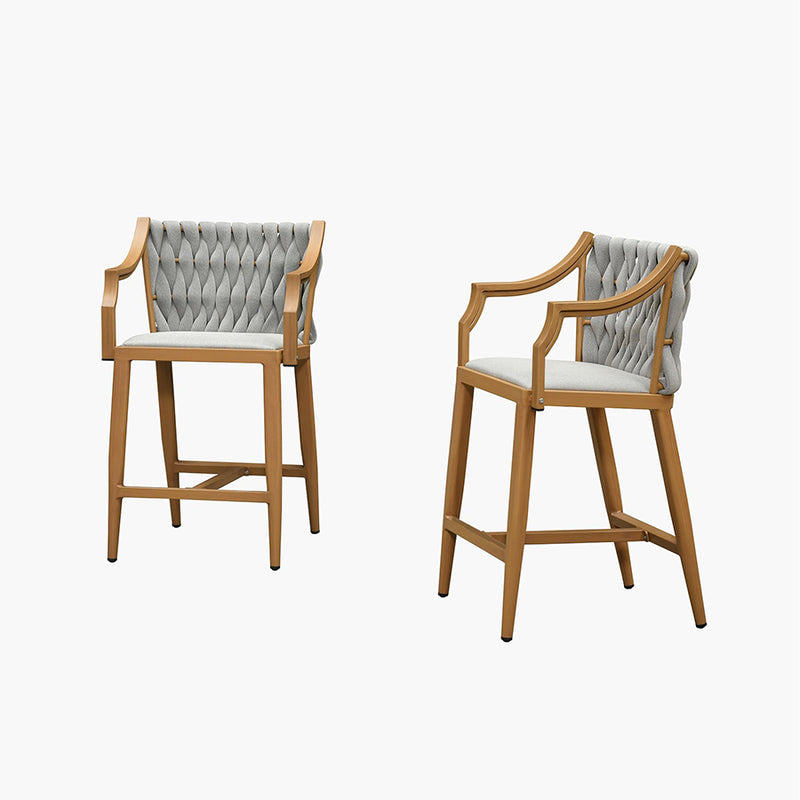 PURPLE LEAF Outdoor Bar Stool Set of 2 Aluminum Frame Bar Chair with Cushion and Back Kitchen Island Bar Stools