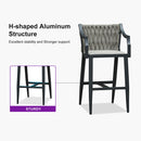 PURPLE LEAF Outdoor Bar Stool Set of 2 Aluminum Frame Bar Chair with Cushion and Back Kitchen Island Bar Stools