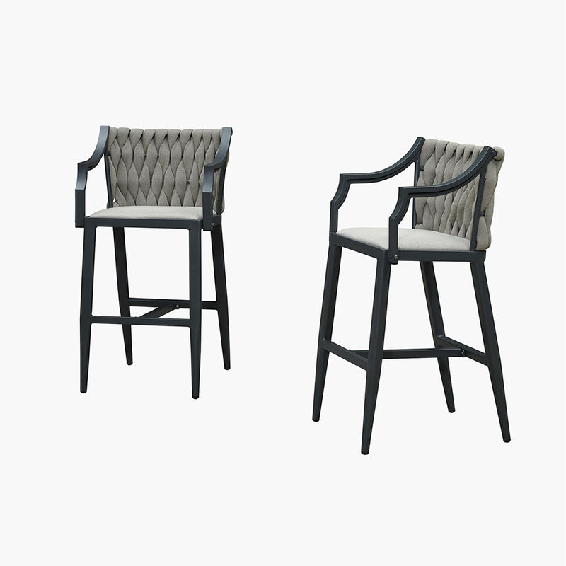PURPLE LEAF Outdoor Bar Stool Set of 2 Aluminum Frame Bar Chair with Cushion and Back Kitchen Island Bar Stools